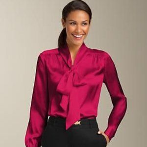 Silk Talbot’s Red Charmeuse Tie-Neck Blouse (Size 6)